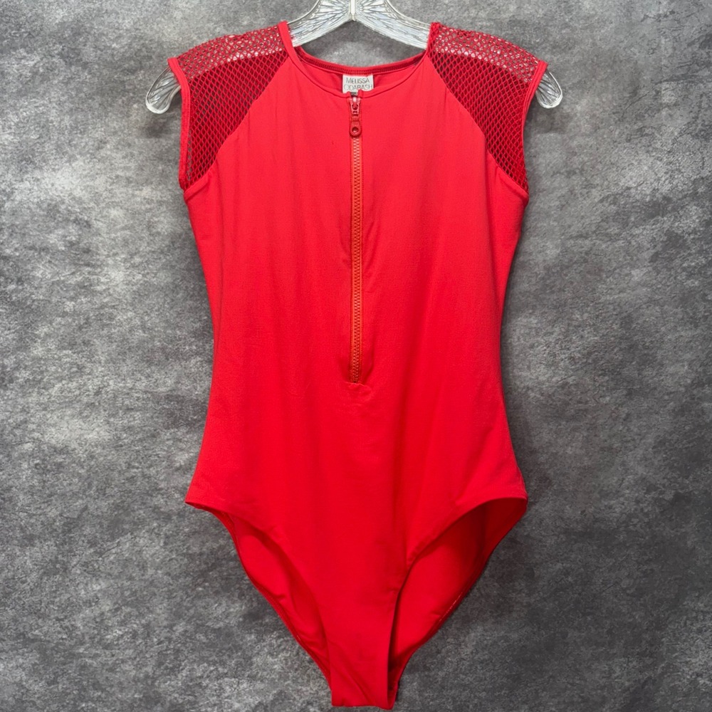 Melissa Odabash Honolua Red Mesh Trim Zip Up Front One Piece Swimsuit Size 8